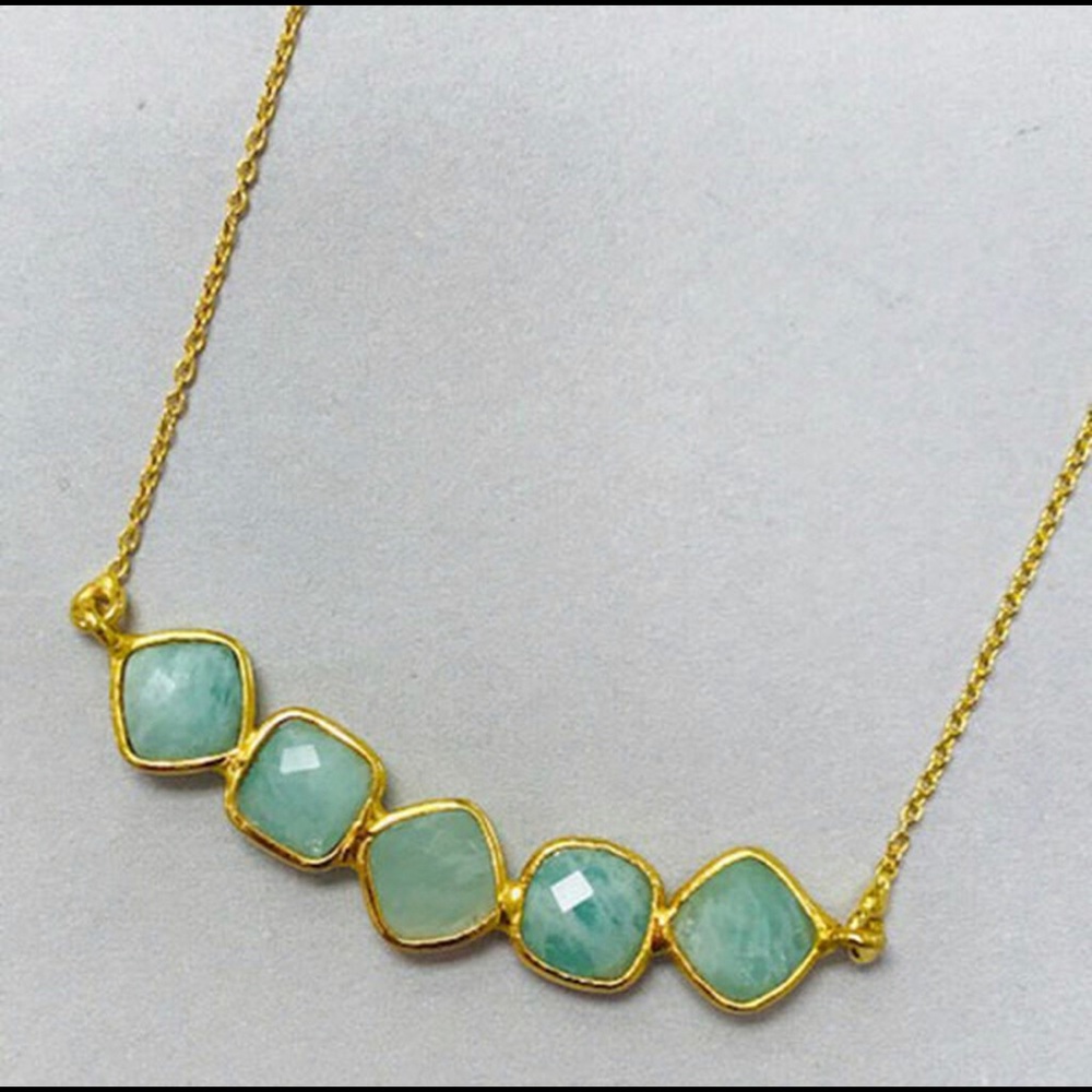 Five Faceted Amozonite Bar Gold Vermeil Necklace,Boutique